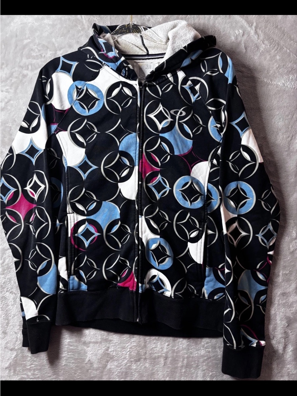 Oakley Hoodie Full Zip Men’s XL Y2K Geometric Logo Black Blue Streetwear